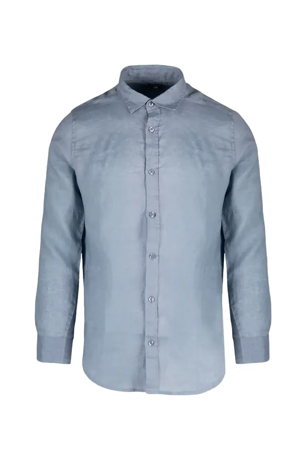 Censured camicia da uomo manica lunga in lino SM6437TLICA 23 dusty sky blue