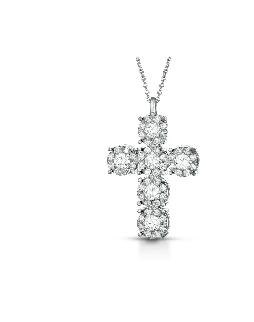 Ciondolo croce Ancona in oro bianco 18k con diamanti naturali e vvs