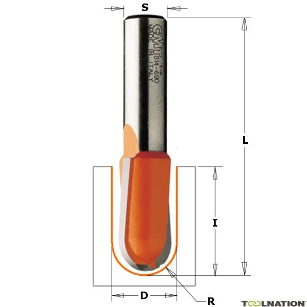 CMT 914.627.11 Fresa a raggio convesso 12,7 mm R=6,35 gambo 12 mm