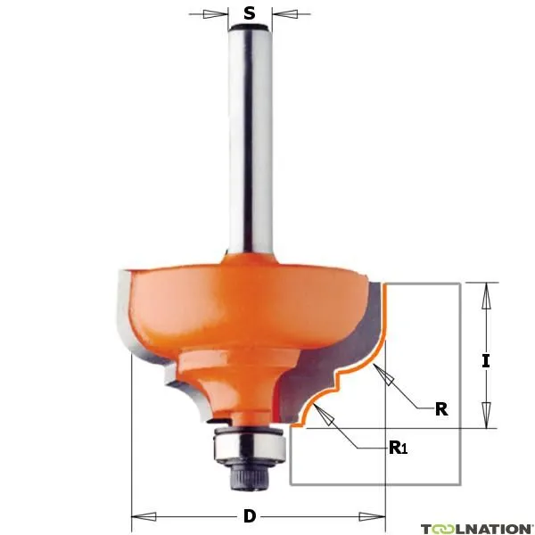 CMT 945.287.11 Guida della fresa a profilo con cuscinetto a sfera cava con bordo rialzato 28,7x13 R=4 gambo 8mm