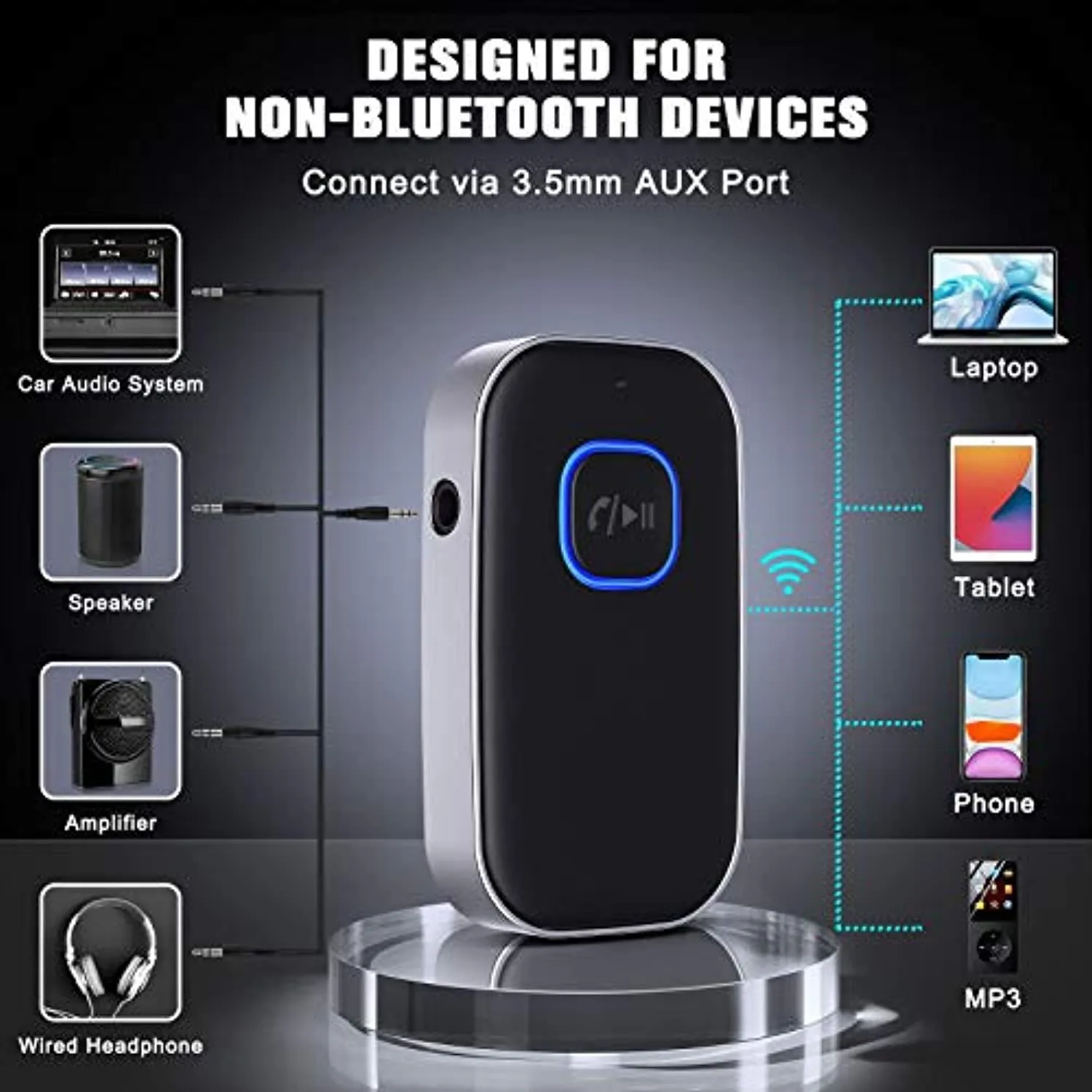 Cocoda Ricevitore Bluetooth 5.0, Cancellazione del Rumore Adattatore Aux Bluetooth, Bluetooth Auto Aux per Stereo Casa, Cuffie C