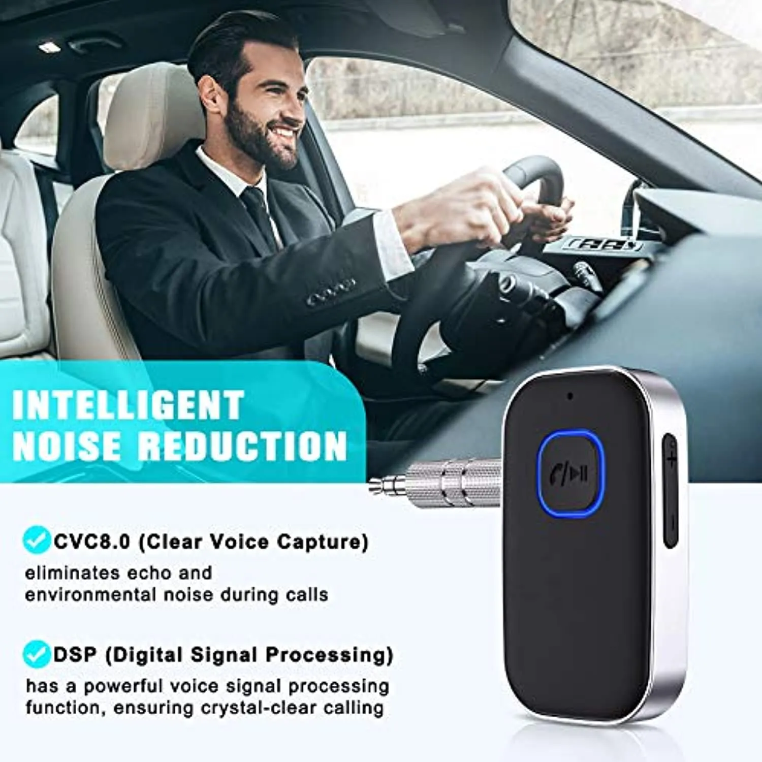 Cocoda Ricevitore Bluetooth 5.0, Cancellazione del Rumore Adattatore Aux Bluetooth, Bluetooth Auto Aux per Stereo Casa, Cuffie C
