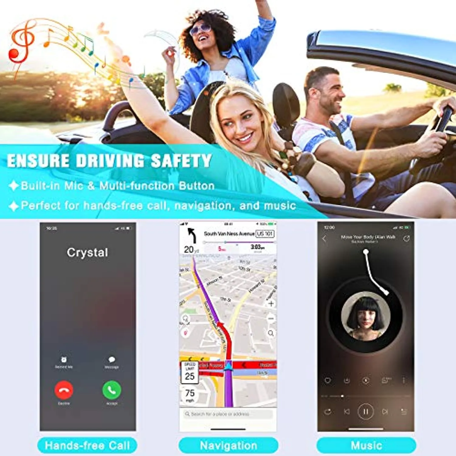 Cocoda Ricevitore Bluetooth 5.0, Cancellazione del Rumore Adattatore Aux Bluetooth, Bluetooth Auto Aux per Stereo Casa, Cuffie C