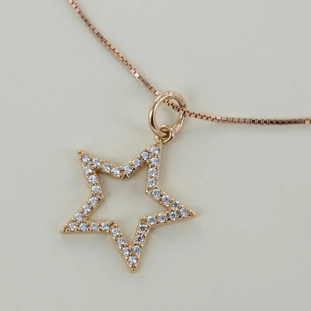 Collana ciondolo stella in oro Rosa e argento con zirconi