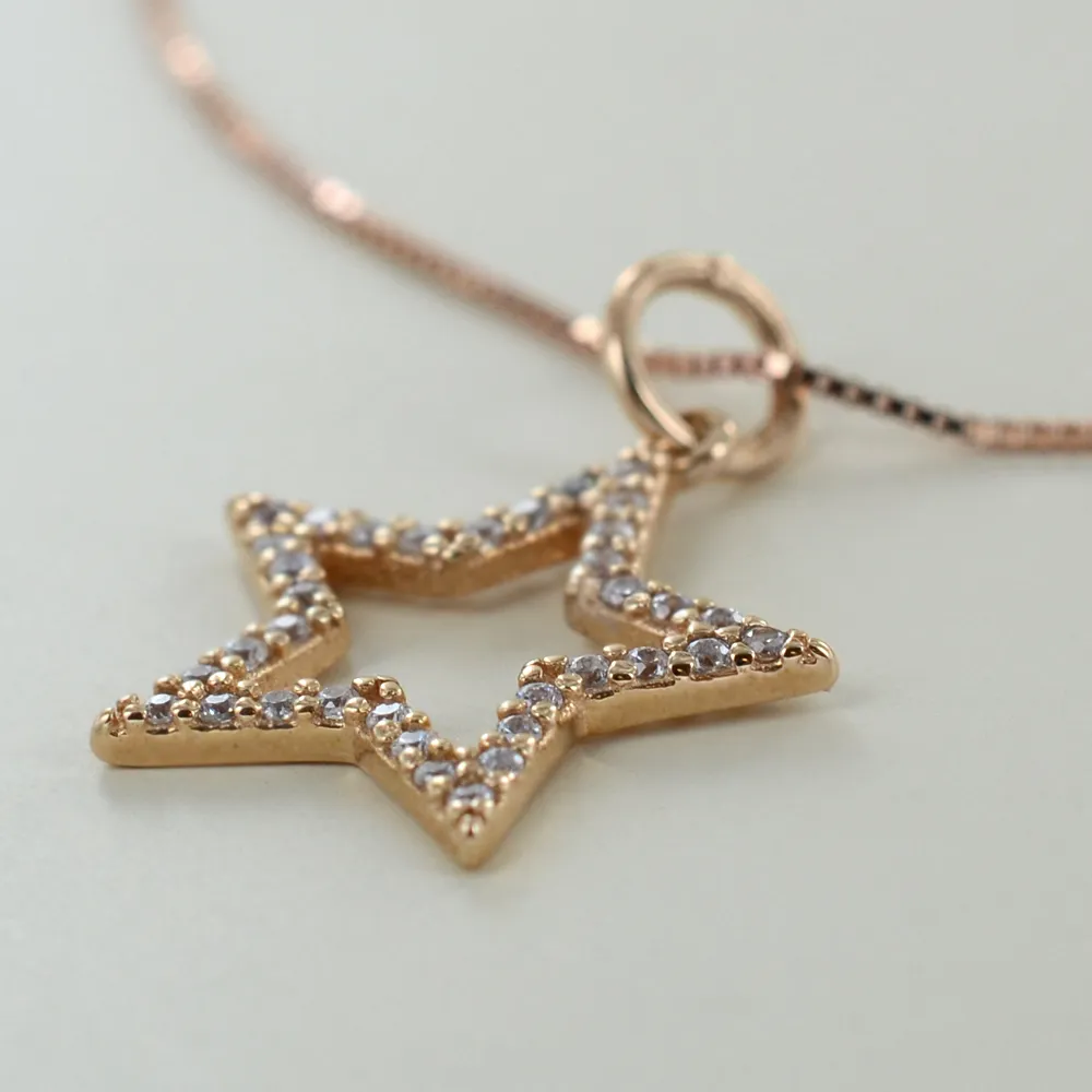 Collana ciondolo stella in oro Rosa e argento con zirconi