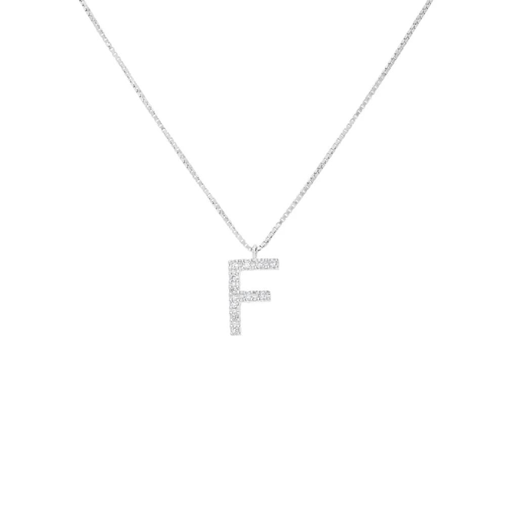 Collana Lettera F Diamond Letters Oro Bianco 750/1000 Maglia Veneziana Diamante Bianco 0,055 ct 40 + 2 cm 1673197