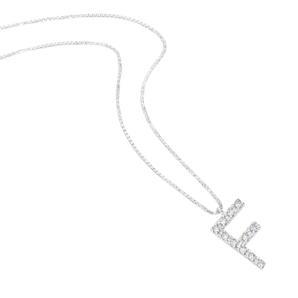 Collana Lettera F Diamond Letters Oro Bianco 750/1000 Maglia Veneziana Diamante Bianco 0,055 ct 40 + 2 cm 1673197