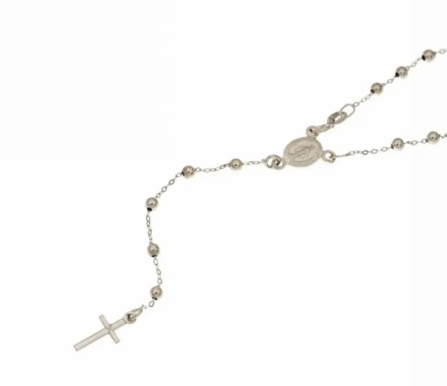 Collana Rosario con grani lucidi in oro giallo o bianco 18kt 50 cm o 60 cm