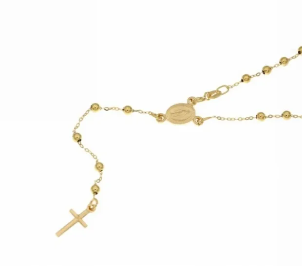 Collana Rosario con grani lucidi in oro giallo o bianco 18kt 50 cm o 60 cm