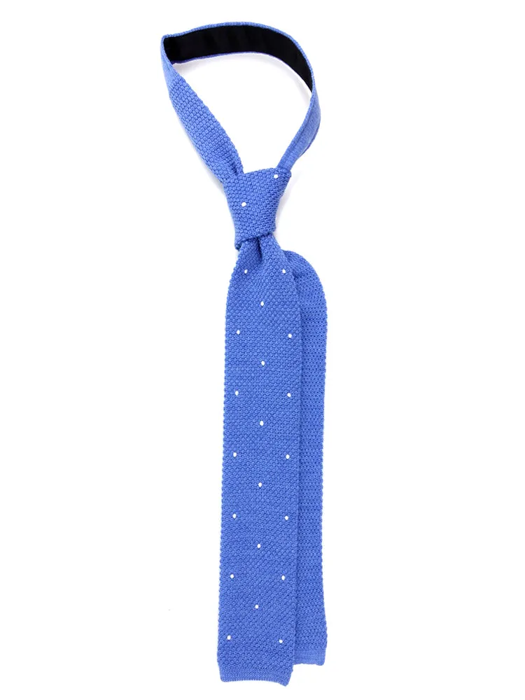 Cravatta a maglia di lana CIFERO pois Celeste  Bianco 