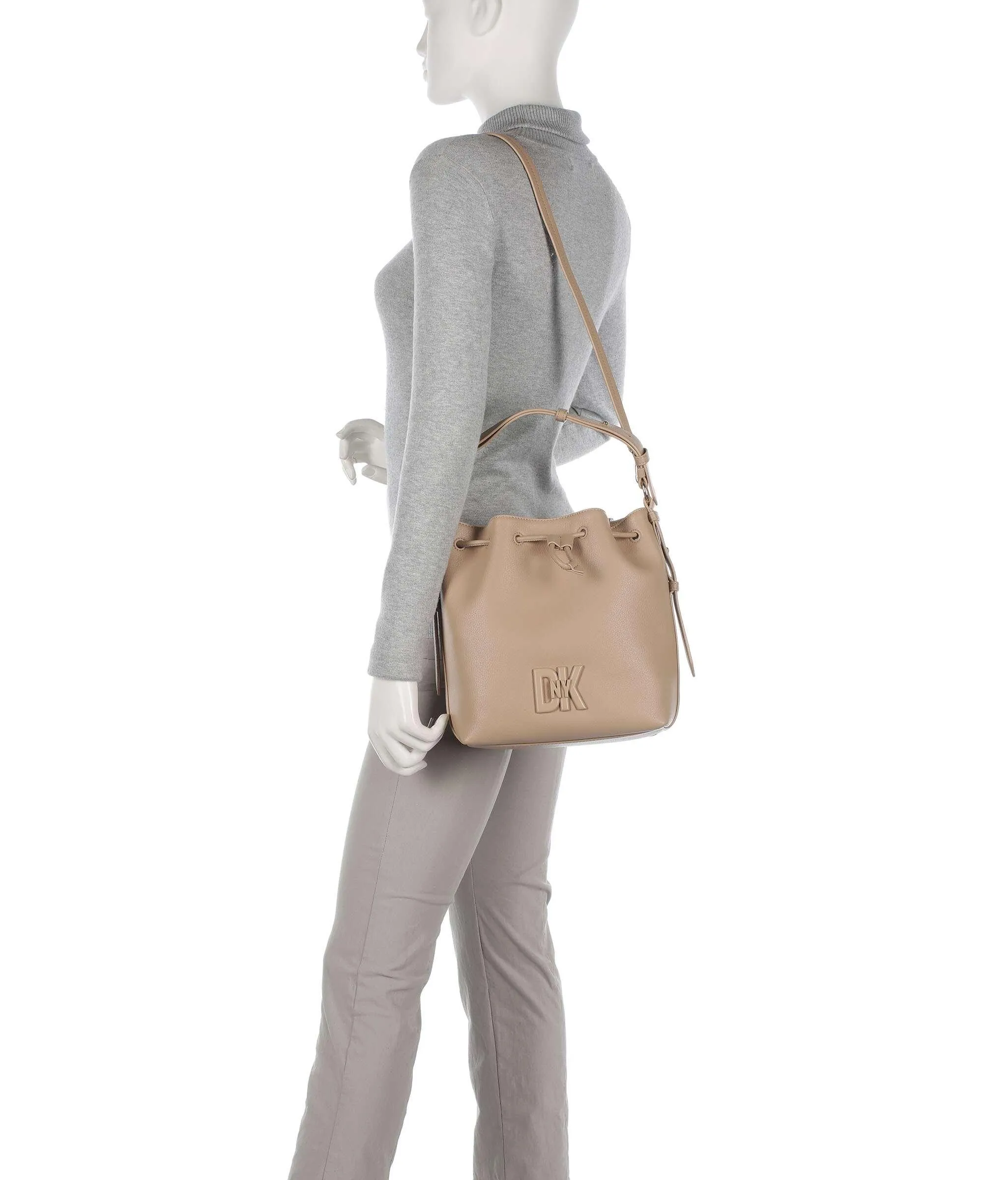  DKNY Milano Seventh Avenue Borsa a secchiello pelle di vacchetta finemente grana beige  