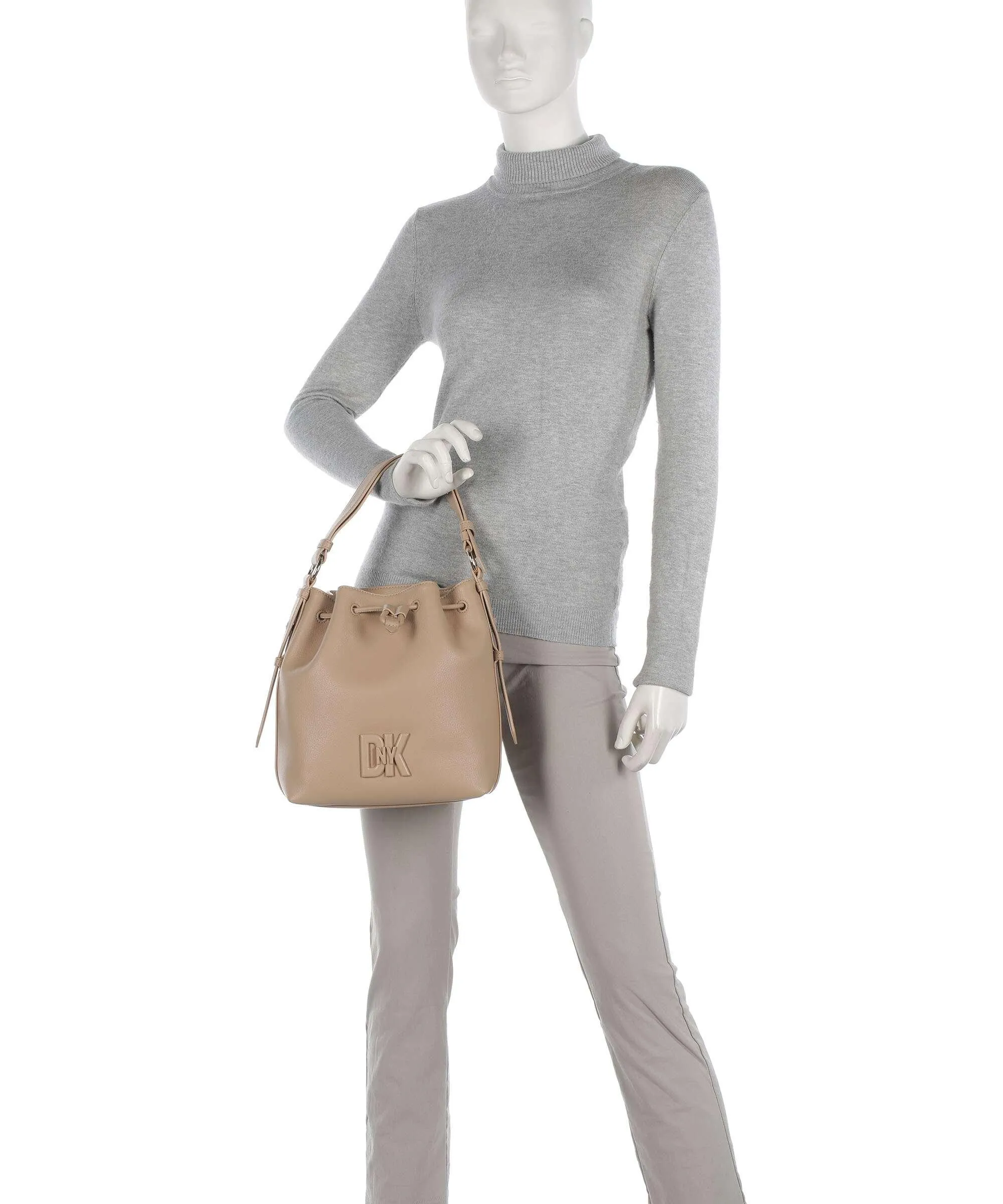  DKNY Milano Seventh Avenue Borsa a secchiello pelle di vacchetta finemente grana beige  