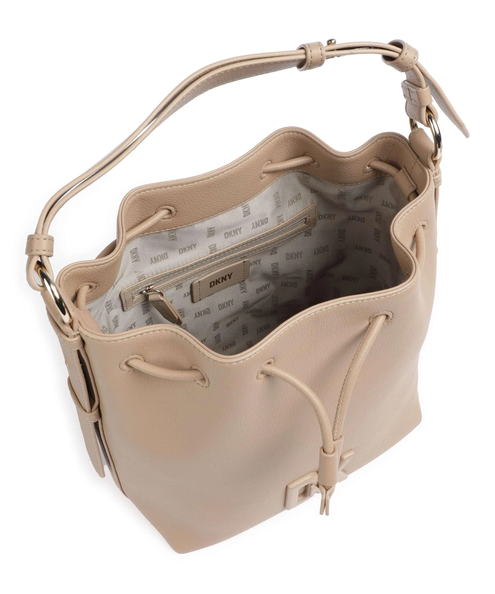 DKNY Milano Seventh Avenue Borsa a secchiello pelle di vacchetta finemente grana beige  