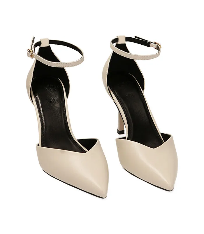 Décolleté cinturino panna, tacco 8,5 cm