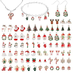 EBANKU 76 Pezzi Ciondoli Cervi del Pupazzo di Neve Dell'albero di Natale Dell'uomo Anziano Placcati oro Smaltati Charms Lega per