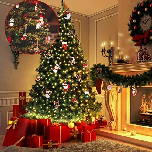 EBANKU 76 Pezzi Ciondoli Cervi del Pupazzo di Neve Dell'albero di Natale Dell'uomo Anziano Placcati oro Smaltati Charms Lega per
