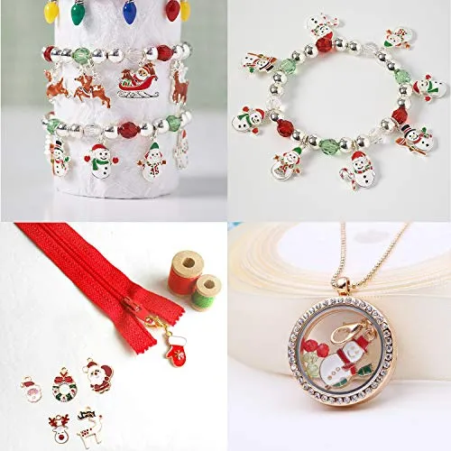 EBANKU 76 Pezzi Ciondoli Cervi del Pupazzo di Neve Dell'albero di Natale Dell'uomo Anziano Placcati oro Smaltati Charms Lega per