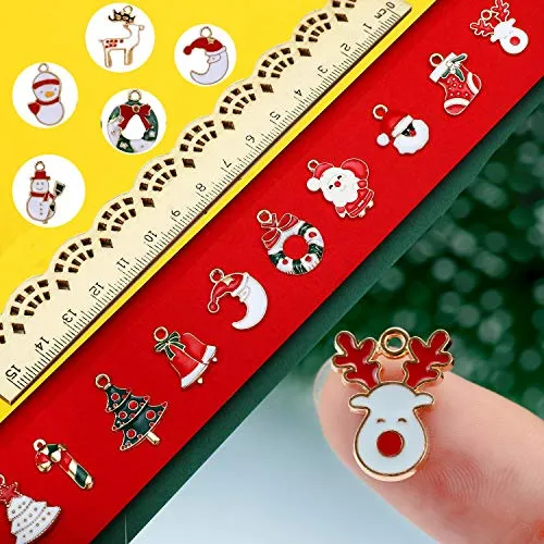 EBANKU 76 Pezzi Ciondoli Cervi del Pupazzo di Neve Dell'albero di Natale Dell'uomo Anziano Placcati oro Smaltati Charms Lega per