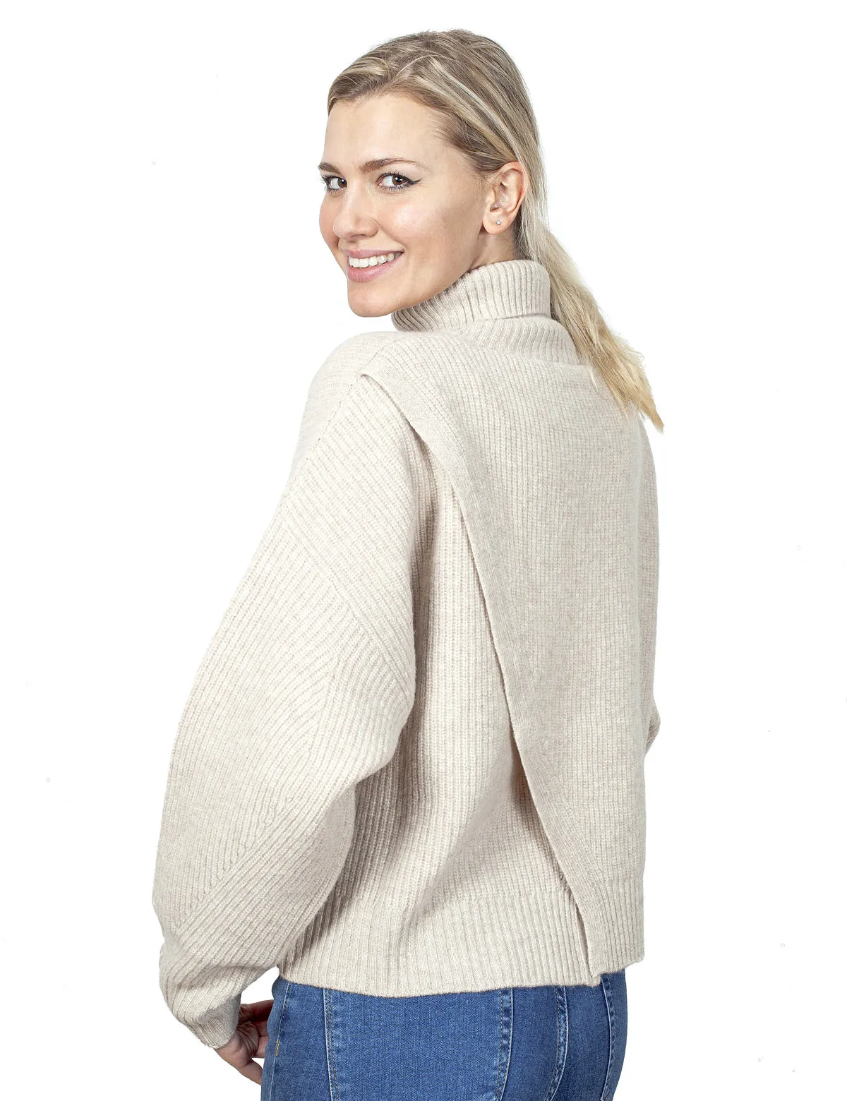 Elegante Maglia Dolcevita Donna Tiff Aperta sulla Schiena - Maglione Donna Invernali - Autunno/Inverno - 100% Pura Lana Vergine 