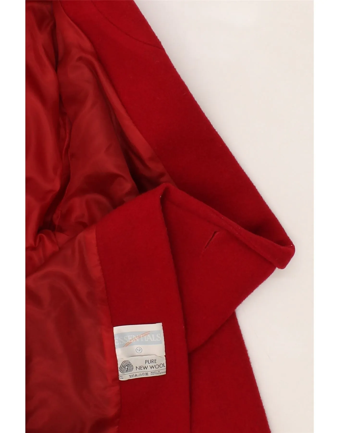 ESSENTIALS Womens Double Breasted Coat UK 12 Medium Red Virgin Wool