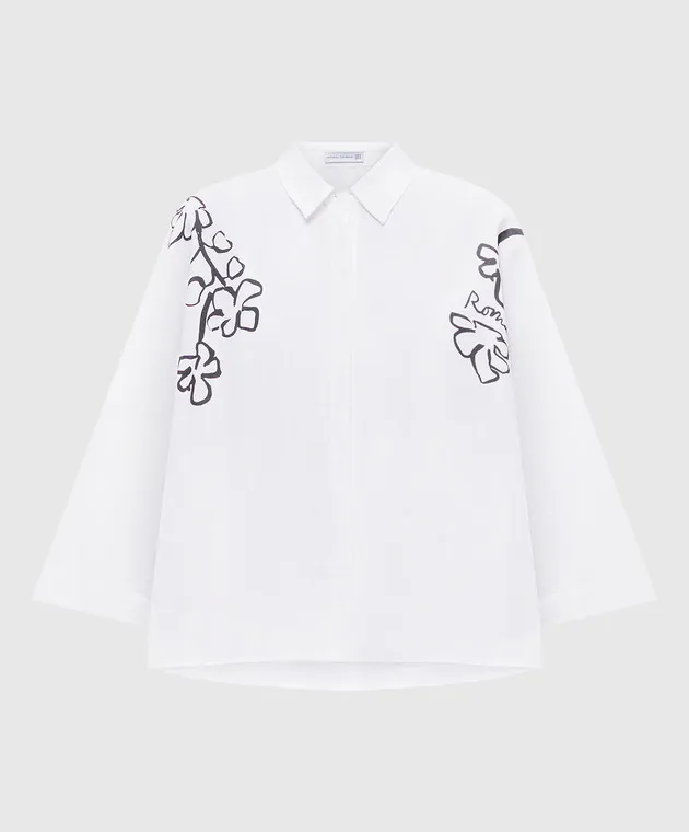 Faithfull Camicia Rossa Roma in lino bianco con stampa FF2811ROM
