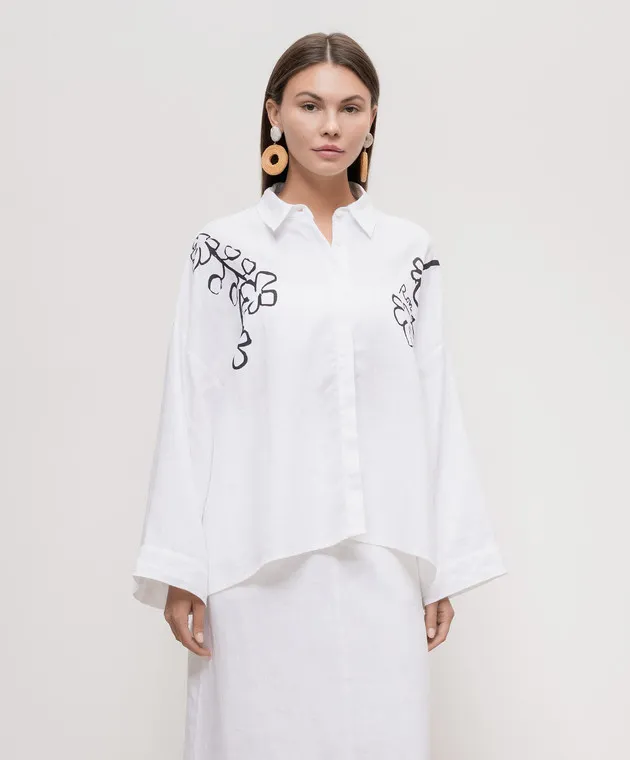 Faithfull Camicia Rossa Roma in lino bianco con stampa FF2811ROM