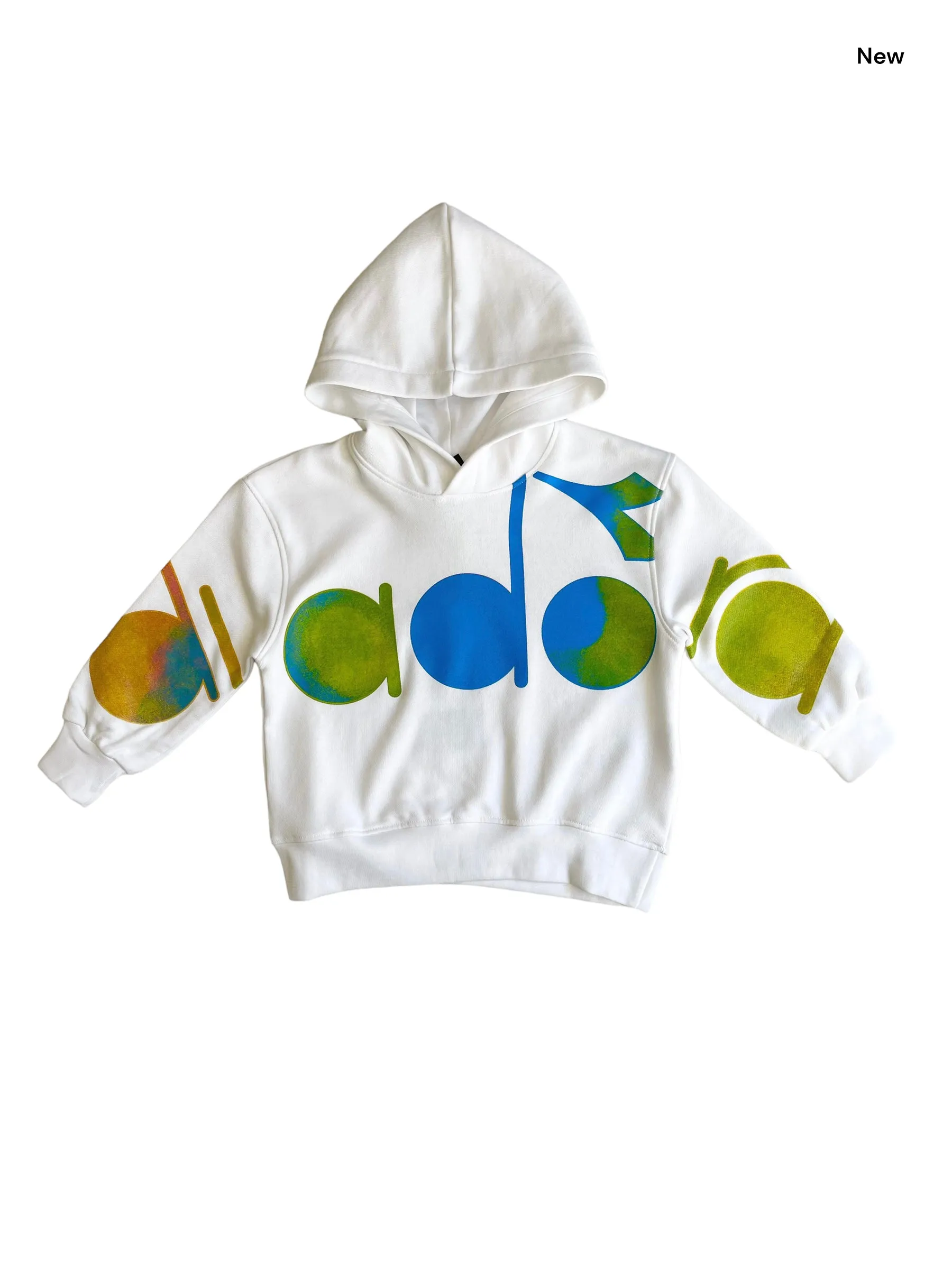 Felpa bianca con cappuccio e logo per neonato e bambino
