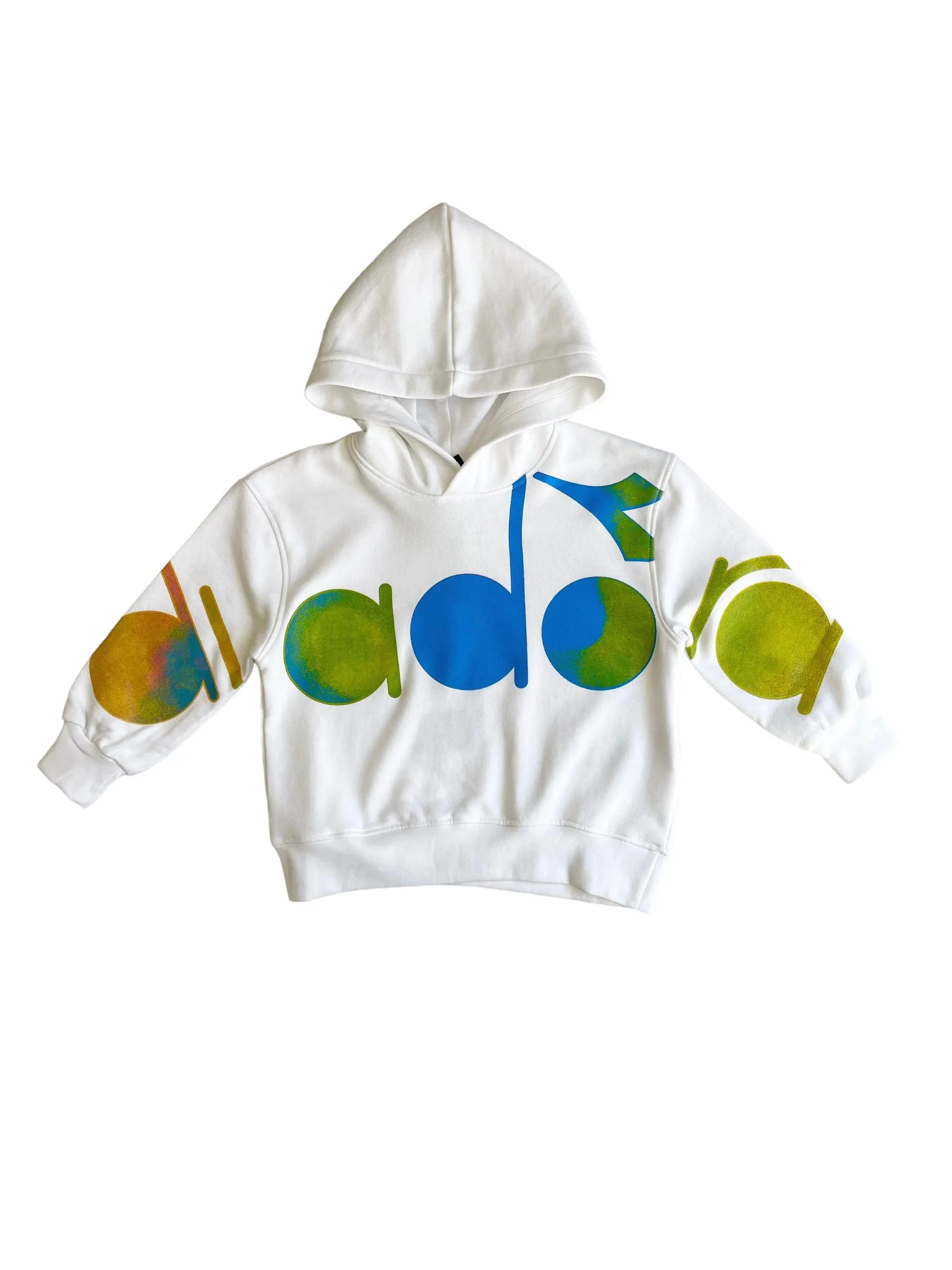Felpa bianca con cappuccio e logo per neonato e bambino