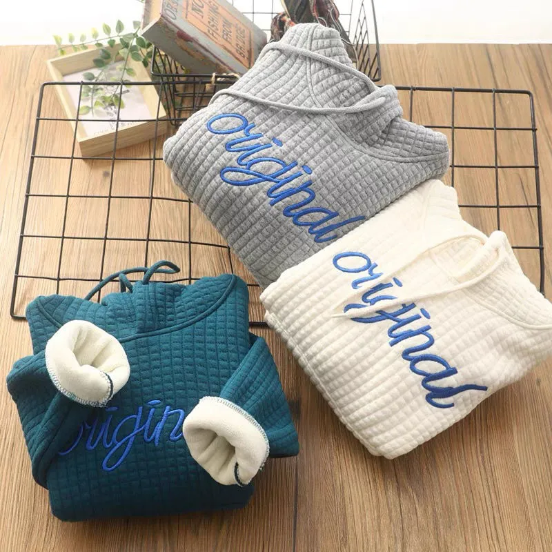 Felpa Original con cappuccio rivestito in pile per bambini e ragazzi in stile koreano