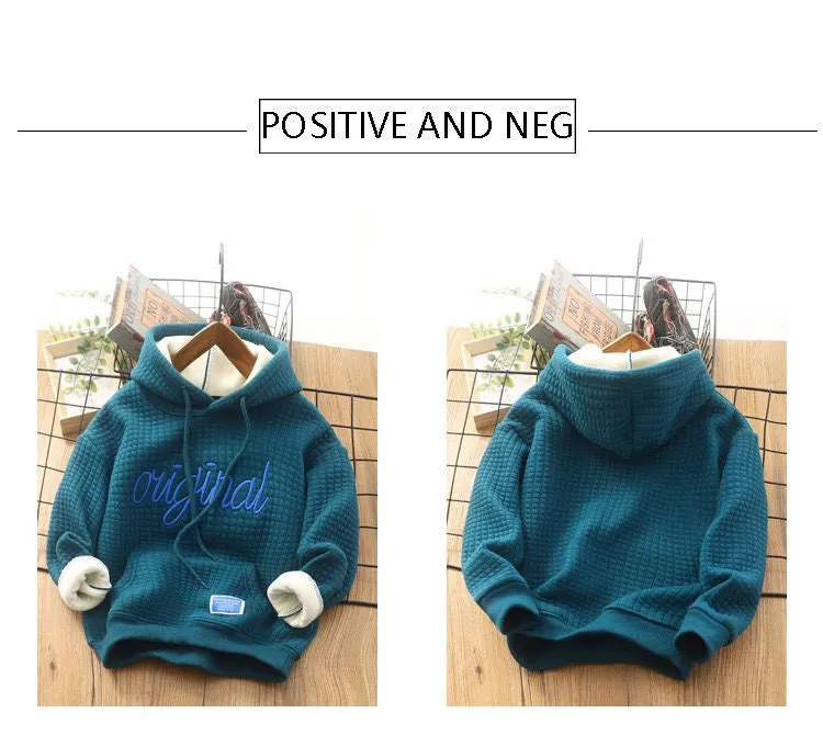 Felpa Original con cappuccio rivestito in pile per bambini e ragazzi in stile koreano