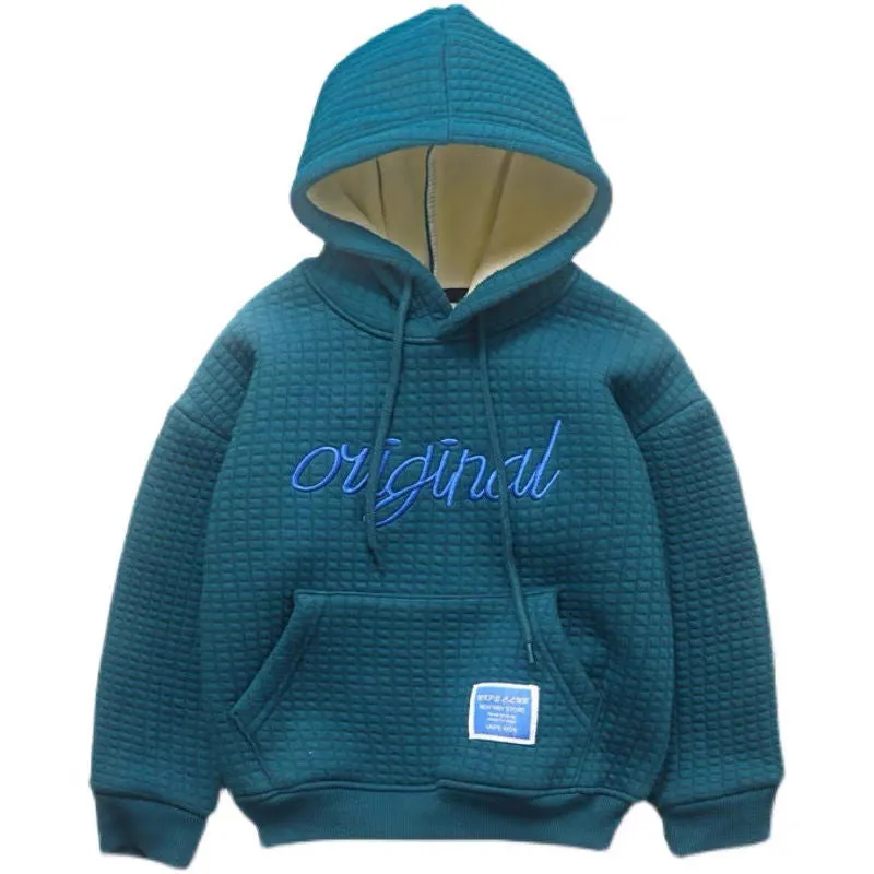 Felpa Original con cappuccio rivestito in pile per bambini e ragazzi in stile koreano