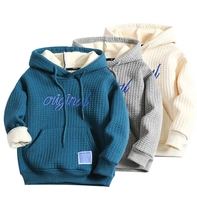 Felpa Original con cappuccio rivestito in pile per bambini e ragazzi in stile koreano