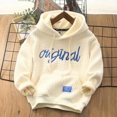 Felpa Original con cappuccio rivestito in pile per bambini e ragazzi in stile koreano