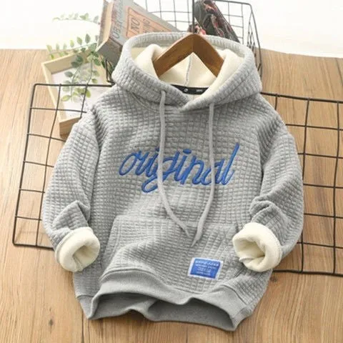 Felpa Original con cappuccio rivestito in pile per bambini e ragazzi in stile koreano