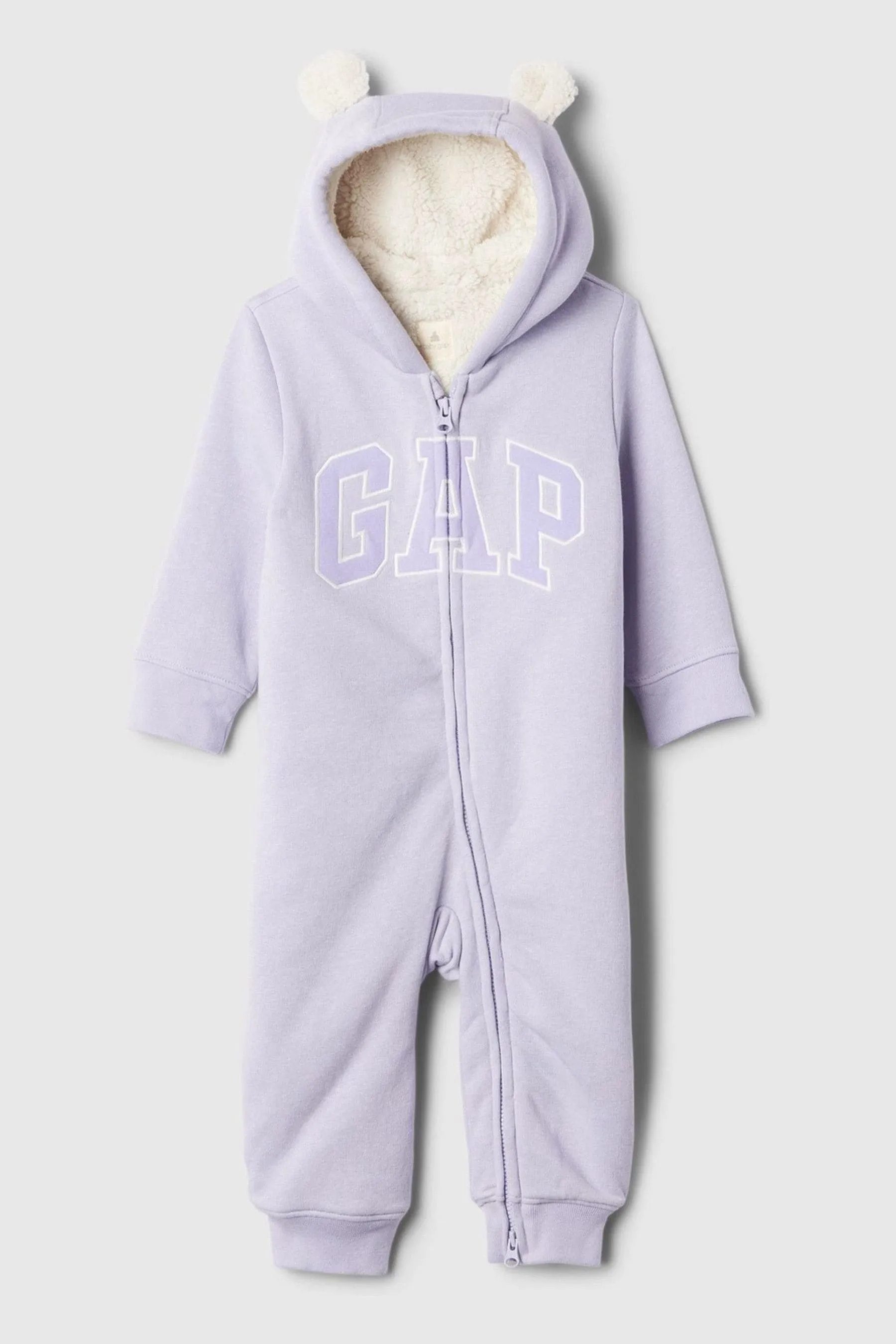 Gap Logo Sherpa Lined Zip Hooded All in One (Newborn - 24mths)    