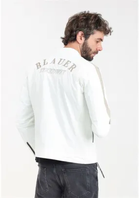 Giacca a vento da uomo bianca con patch logo ricamato sul retro