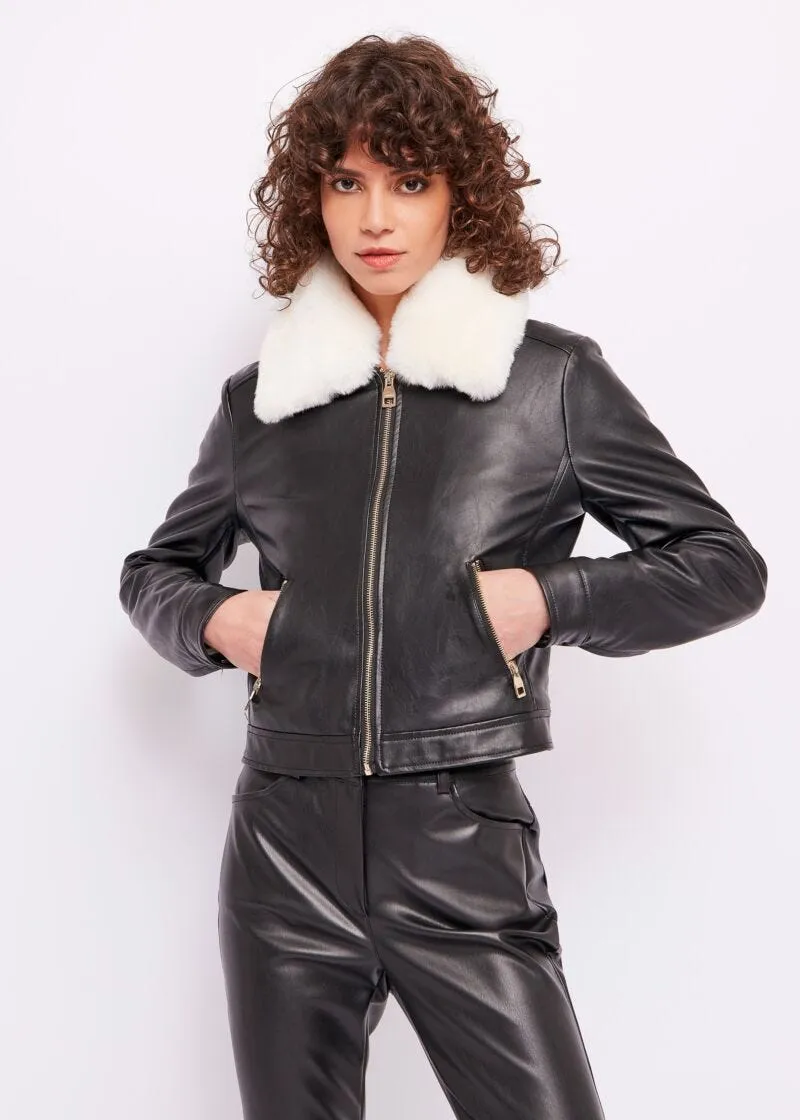 Giubbotto simil pelle donna con pelliccia ecologica