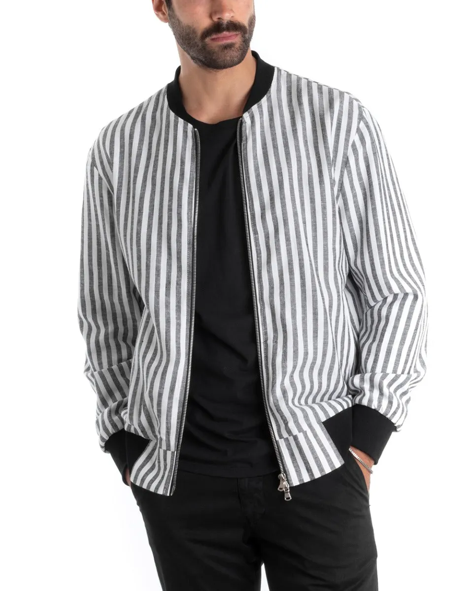 Giubbotto Uomo College Lino Rigato Bicolore Nero GIOSAL-G2832A