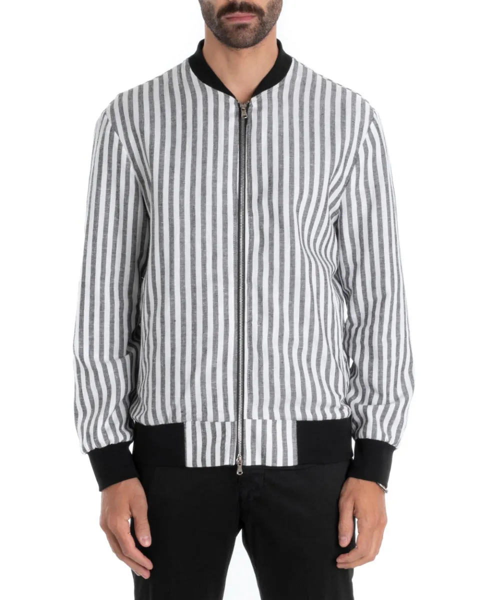 Giubbotto Uomo College Lino Rigato Bicolore Nero GIOSAL-G2832A