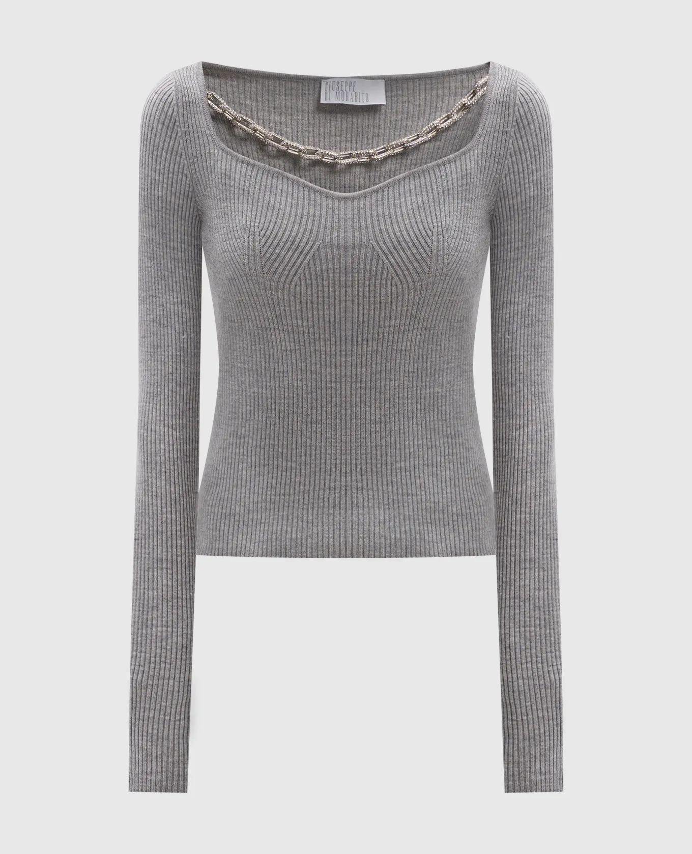 Giuseppe Di Morabito Milano Maglia grigia in lana merino a coste con cristalli 03PFKN31903358