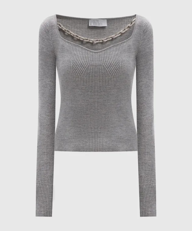 Giuseppe Di Morabito Milano Maglia grigia in lana merino a coste con cristalli 03PFKN31903358