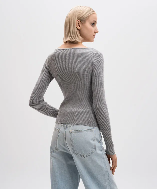 Giuseppe Di Morabito Milano Maglia grigia in lana merino a coste con cristalli 03PFKN31903358
