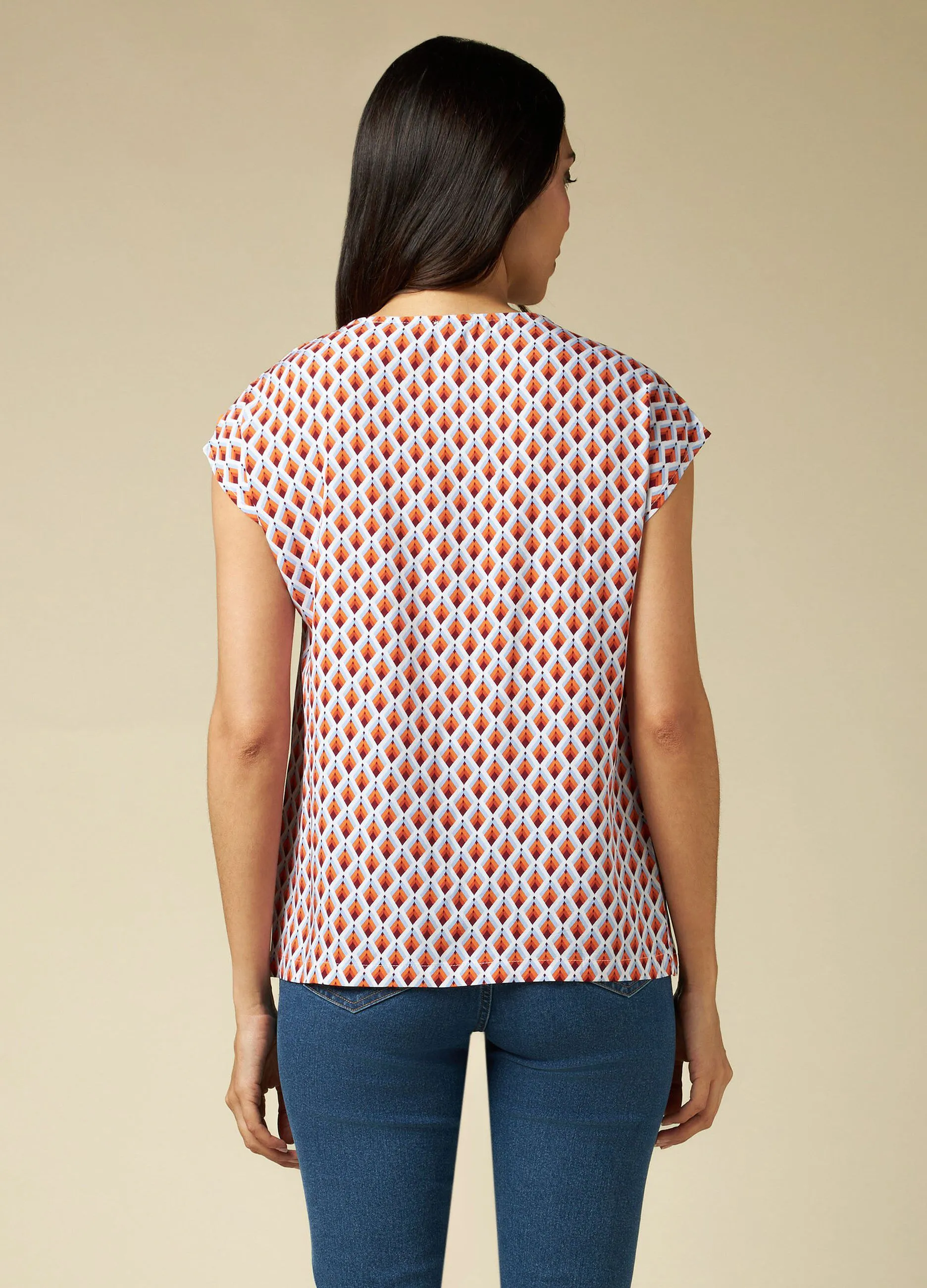IWIE  Blusa smanicata in pura viscosa con stampa donna