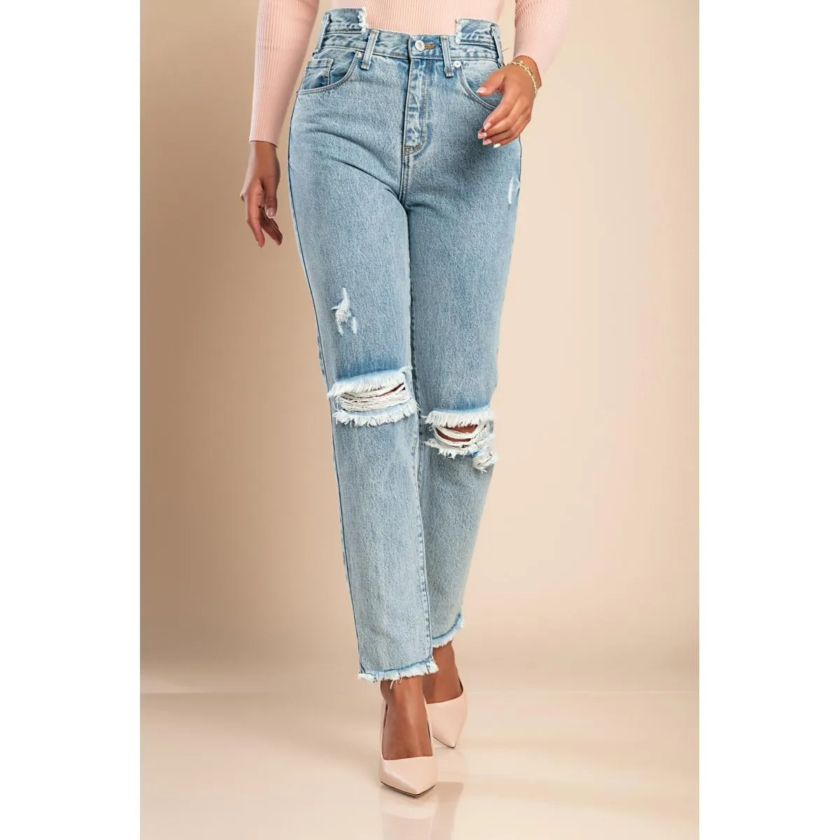 Jeans a gamba dritta, colore azzurro