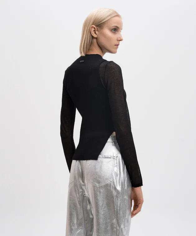 Juun.j Maglia nera a coste con patch logo JW4851W015