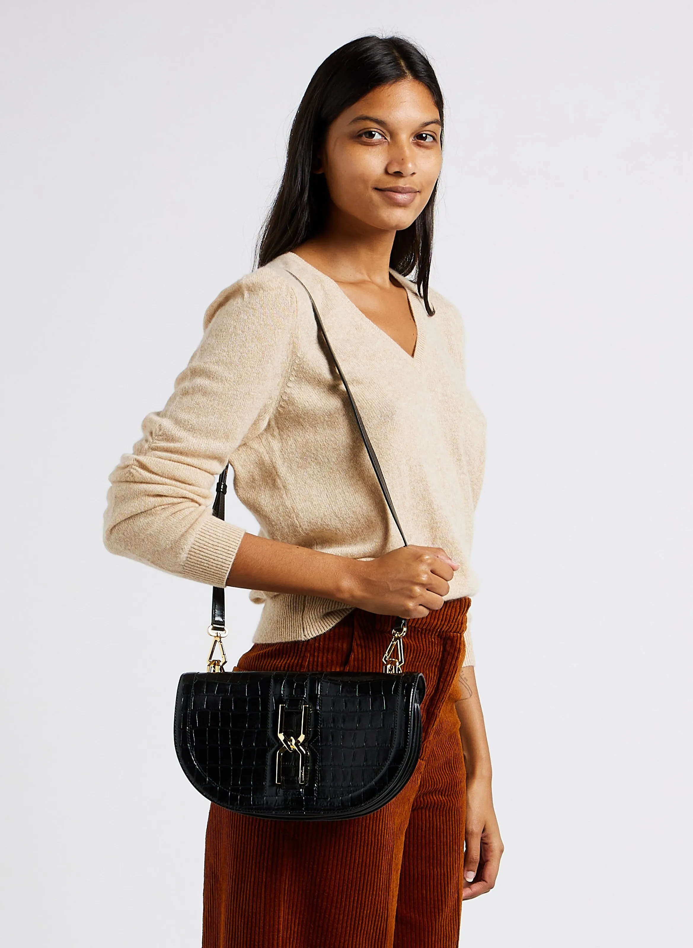  LANCEL   CLEPSYDRE - Borsa a tracolla in pelle effetto coccodrillo | Nero