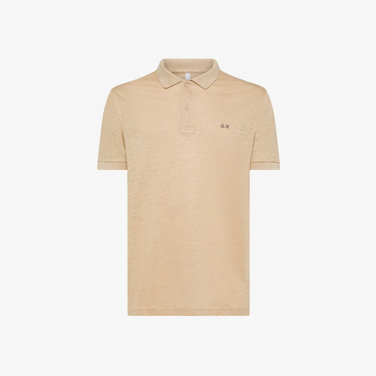 Linen Polo Shirt with Contrasting Logo / Beige