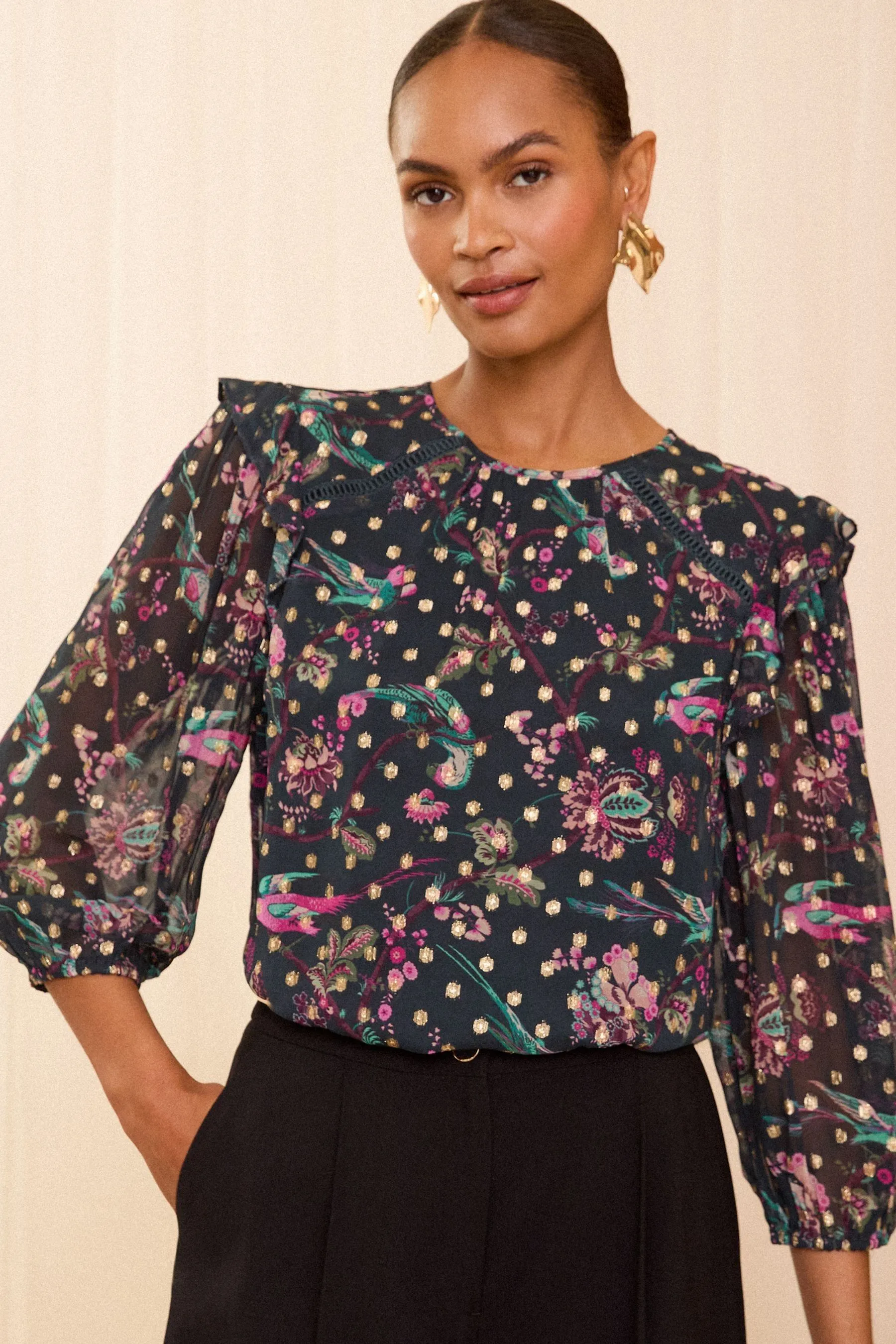 Love & Roses Printed Crew Neck Blouse    