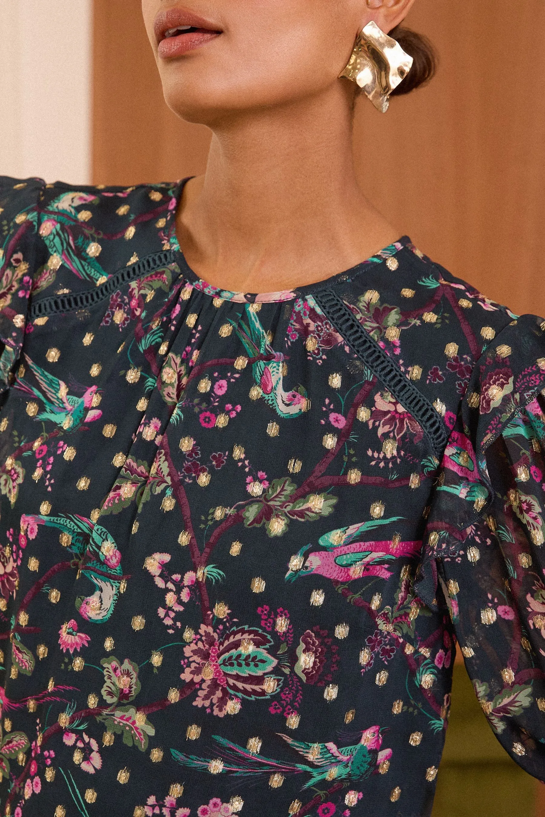 Love & Roses Printed Crew Neck Blouse    