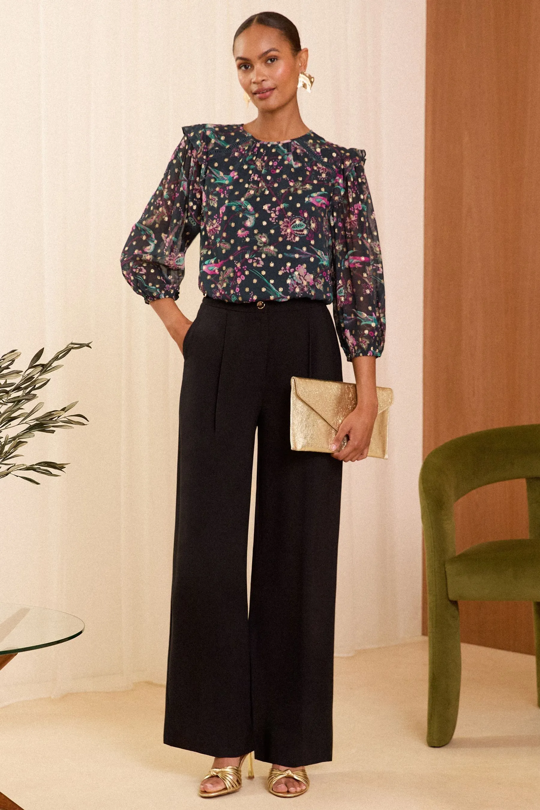 Love & Roses Printed Crew Neck Blouse    